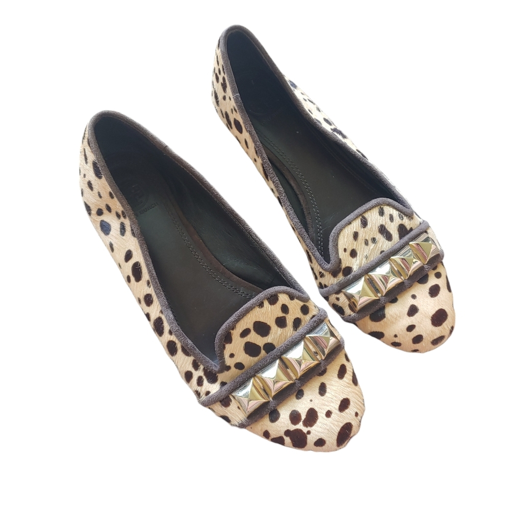 Tory Burch Studded Asher Loafer Animal Print Cheetah Pony Hair Flats Size 9
